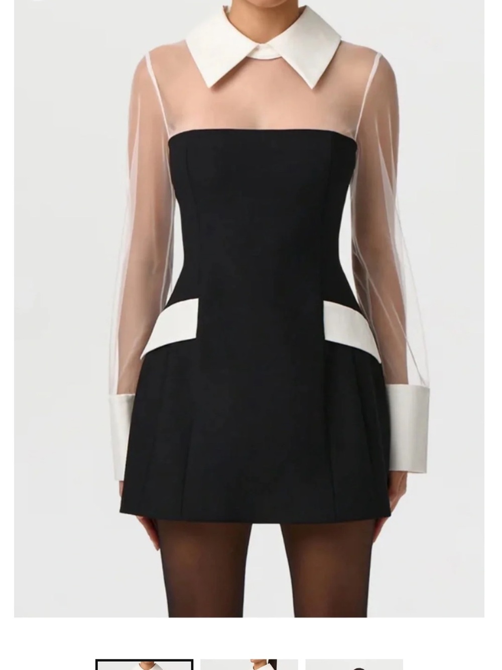 naked wardrobe Black and White Mesh-Collar Mini Dress